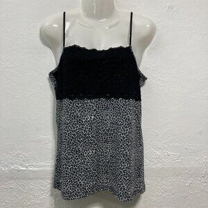 Boutique Essentials Black Camisole Top Lace Witchy Goth Y2K Animal Print M USA